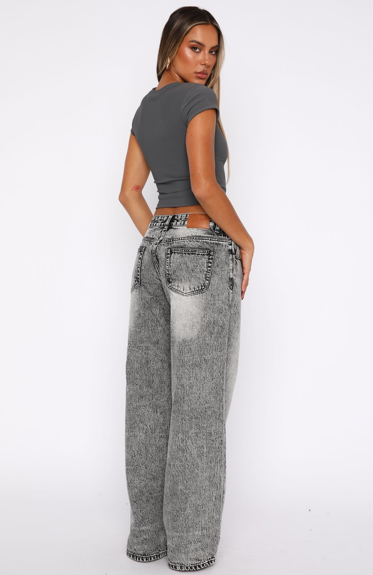 Maeve Low Rise Wide Leg Jeans Grey Acid Wash