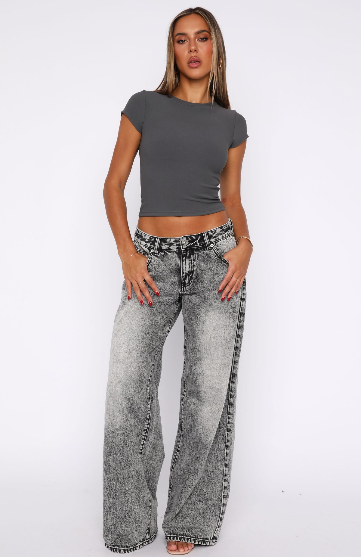 Maeve Low Rise Wide Leg Jeans Grey Acid Wash